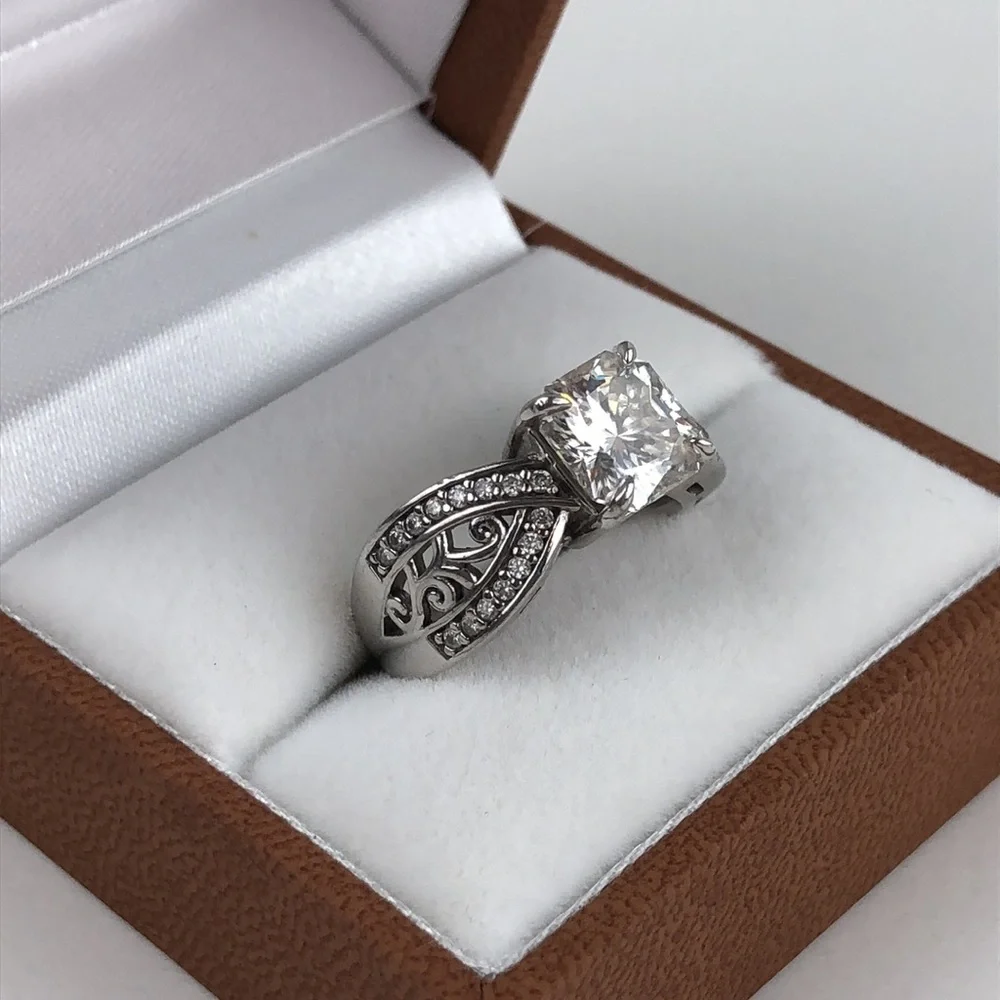 Moissanite Fire Ring Inferno Cut Platineve 925 S Silver Brilliant Size 6